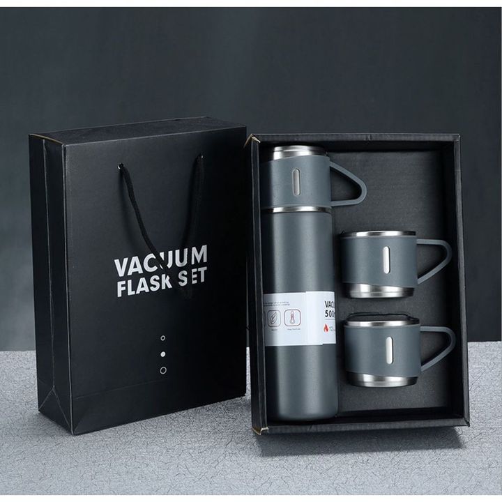 Set Bình Giữ Nhiệt + 2 Ly Cách Nhiệt Vacuum Flask 500ml Inox Cao Cấp