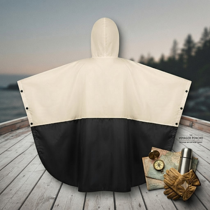 Áo Mưa Choàng Poncho Có Khóa Kéo, Chất Liệu Được Nâng Cấp, phối màu đen trắng. - Phối Đen Trắng