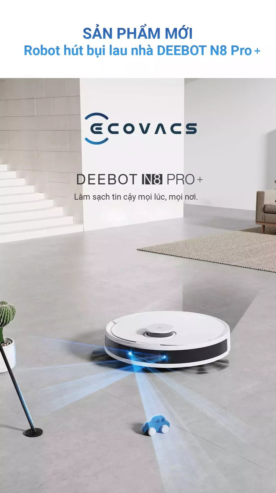 Robot hút bụi lau nhà thông minh Ecovacs Deebot N8 Pro Plus