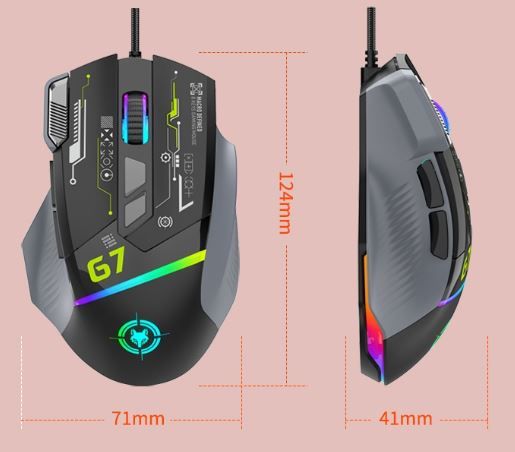 Kích thước chuột gaming XUNFOX G7
