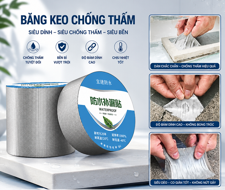 Băng Keo Chống Thấm Nhật Bản Siêu Chống Dột Bản 5cm Dài 5m