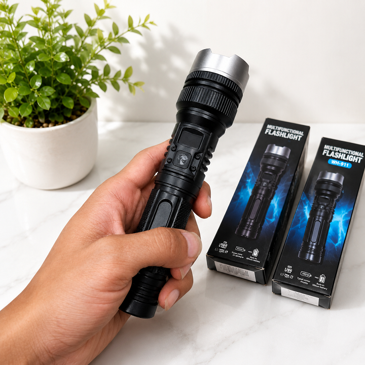 Đèn Pin Led 911 Có 3 Chế Độ Sáng, Chất Liệu Kim Loại Bền Bỉ