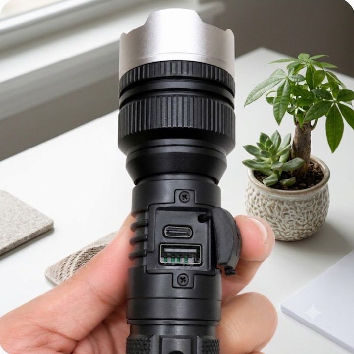 Đèn Pin Led 911 Có 3 Chế Độ Sáng, Chất Liệu Kim Loại Bền Bỉ