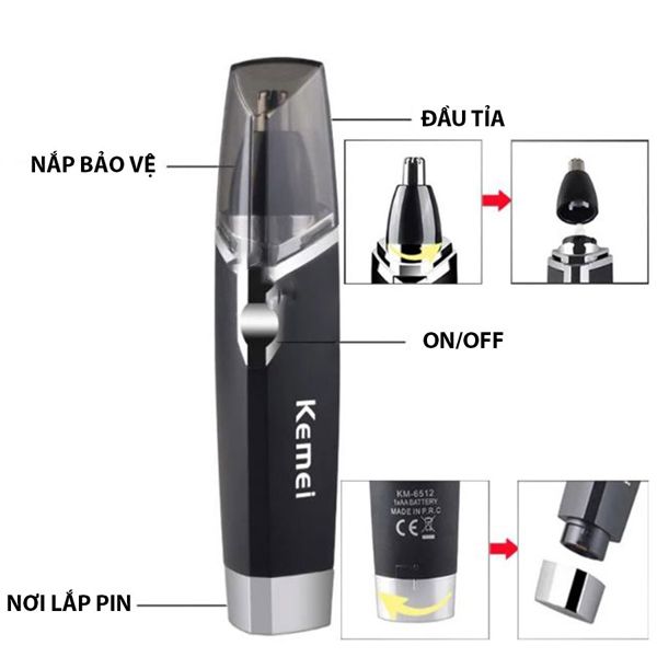 Máy tỉa lông mũi Kemei KM 6512 dùng pin