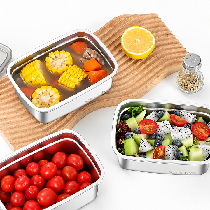 Hộp Đựng Thực Phẩm Inox 304 1200ml 122g Đựng Đồ Ăn Để Tủ Lạnh Kèm Nắp Đậy
