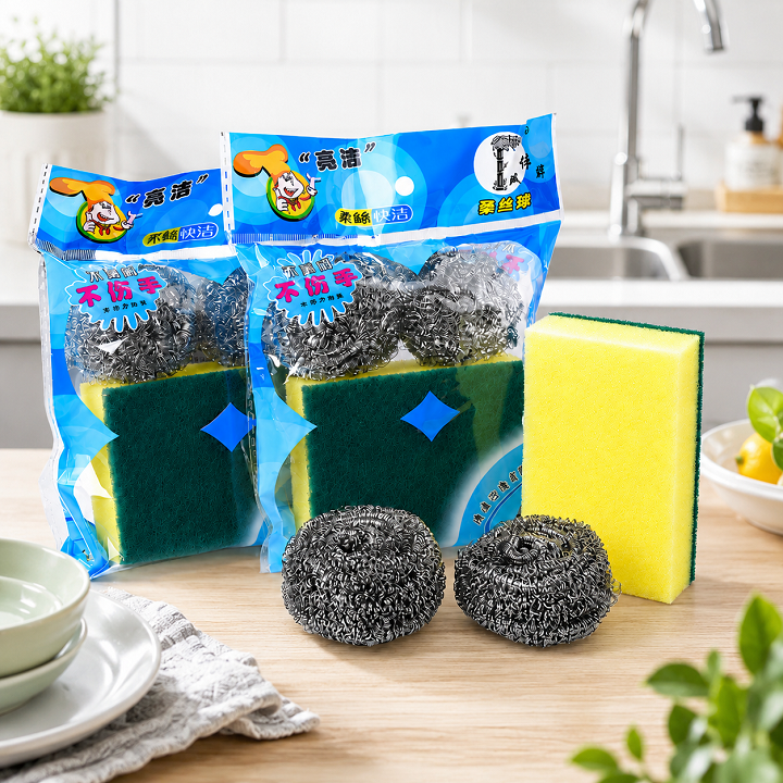 Bộ 2 miếng cọ xoong nồi kèm 1 múi rửa chén