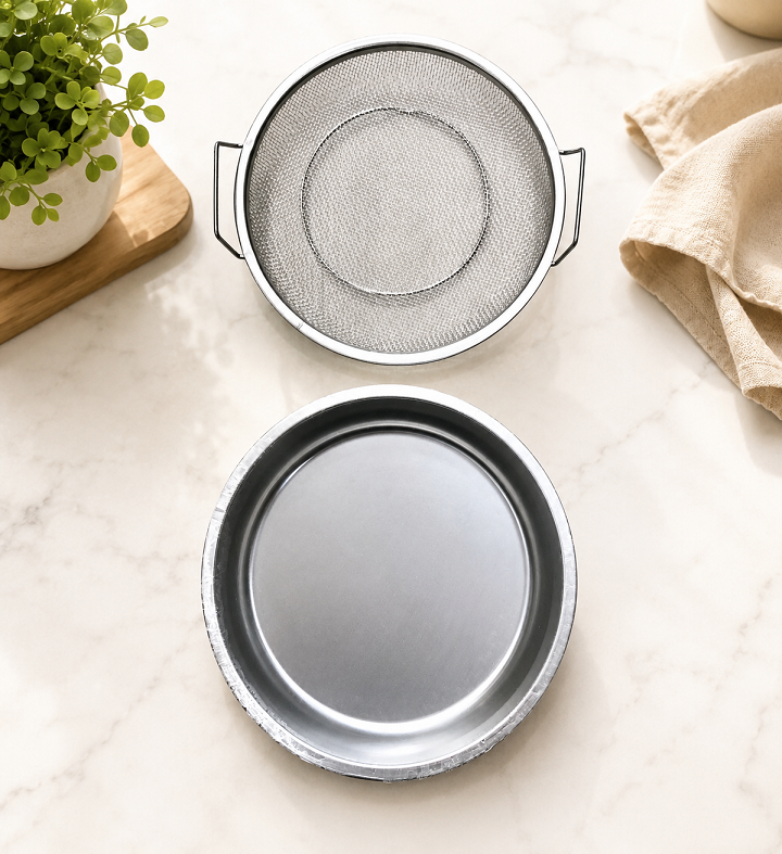 Bộ Khay Inox Kèm Vỉ Lưới Lọc Dầu Mỡ - Giữ Thực Phẩm Giòn Ngon, Hạn Chế Thấm Dầu