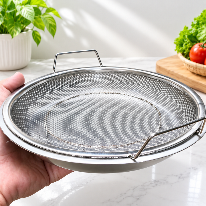 Bộ Khay Inox Kèm Vỉ Lưới Lọc Dầu Mỡ - Giữ Thực Phẩm Giòn Ngon, Hạn Chế Thấm Dầu