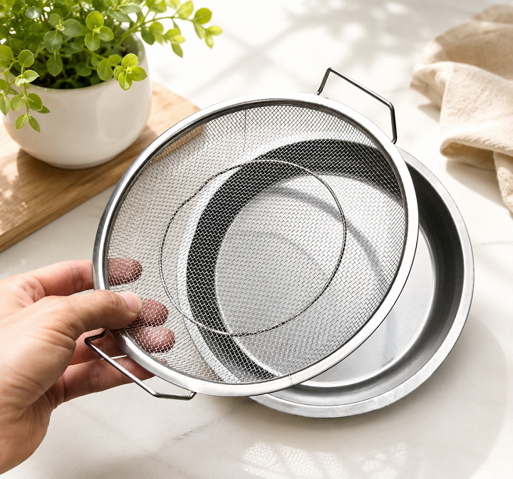 Bộ Khay Inox Kèm Vỉ Lưới Lọc Dầu Mỡ - Giữ Thực Phẩm Giòn Ngon, Hạn Chế Thấm Dầu