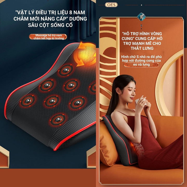 Gối Massage Cổ Vai Gáy Hồng Ngoại Tích hợp Hai con lăn nhào lộn 3D