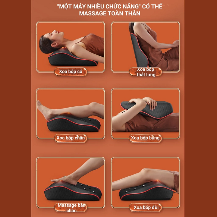 Gối Massage Cổ Vai Gáy Hồng Ngoại Tích hợp Hai con lăn nhào lộn 3D