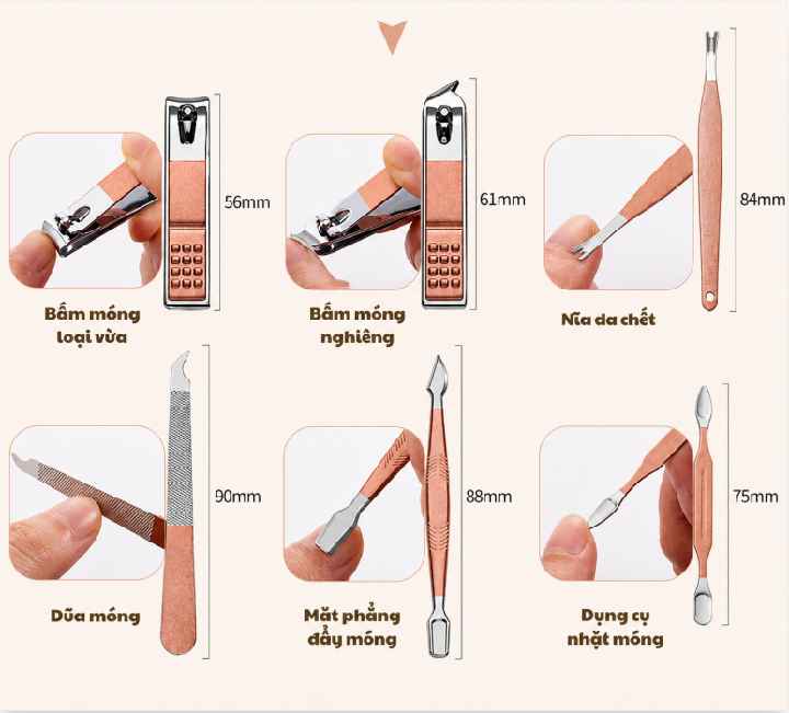 Bộ dụng cụ bấm móng, cắt tỉa móng, làm đẹp 18 chi tiết, cao cấp bằng thép không gỉ nhỏ gọn