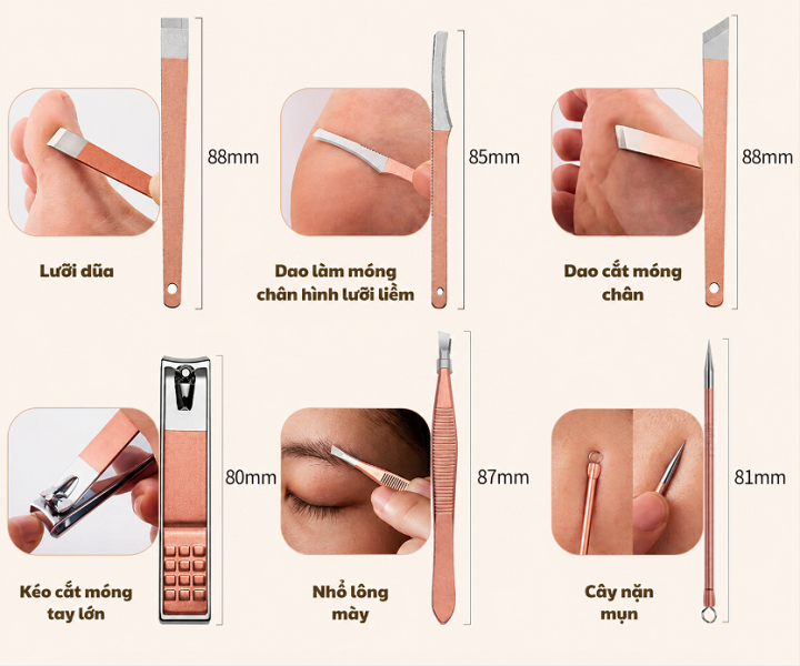 Bộ dụng cụ bấm móng, cắt tỉa móng, làm đẹp 18 chi tiết, cao cấp bằng thép không gỉ nhỏ gọn