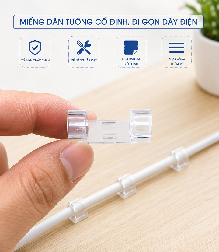 Bộ 20 Miếng Dán Tường Cố Định, Đi Gọn Dây Điện Gọn Gàng Thẩm Mỹ