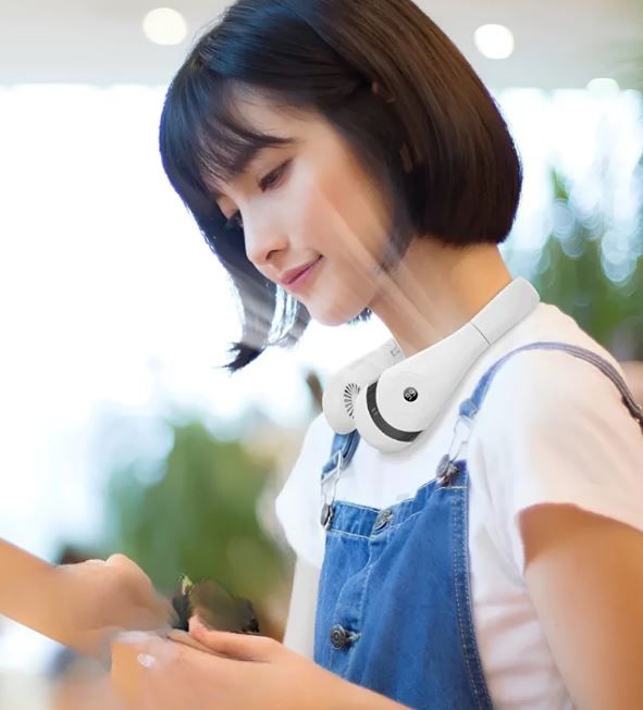 Quạt Đeo Cổ Gọn Nhẹ Mini Không Cánh An Toàn Tiện Lợi Dùng Sạc