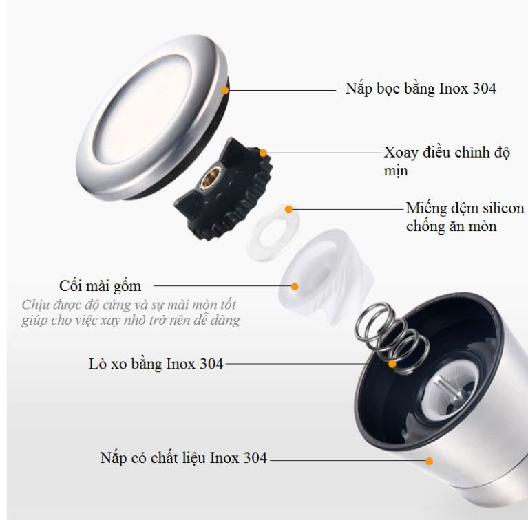 Dụng cụ đựng và xay tiêu bằng inox