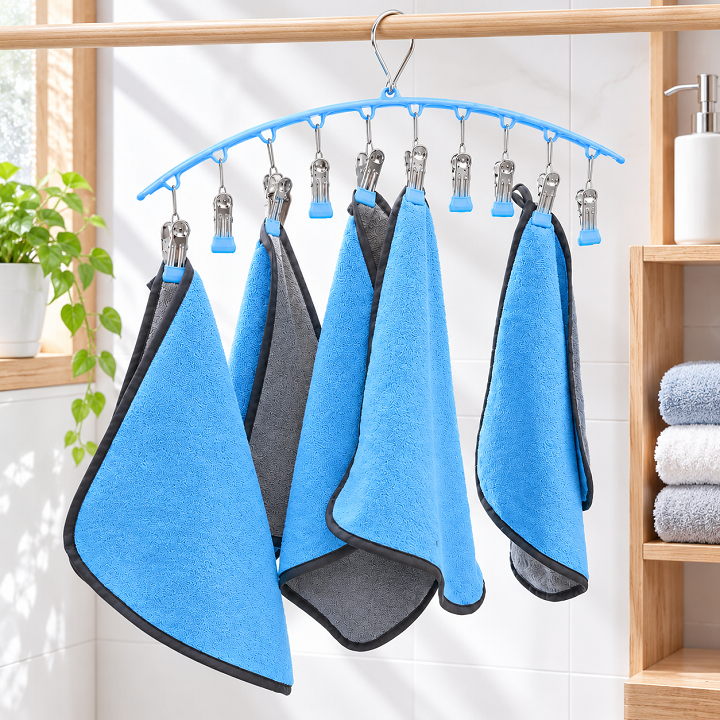 Móc treo quần áo, tất vớ 10 kẹp có khoá chống gió - chắc chắn, siêu bền - Xanh Dương