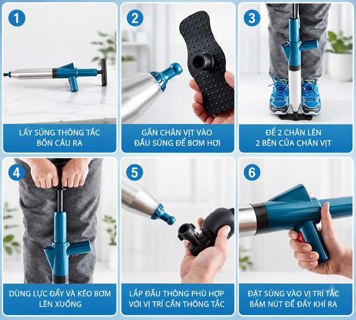 Bơm Thông Tắc Cống Áp Lực Cao Bằng Thép Không Ghỉ Nâng Cấp Đa Năng Thông Bồn Cầu, Lavabo, Chậu Rửa