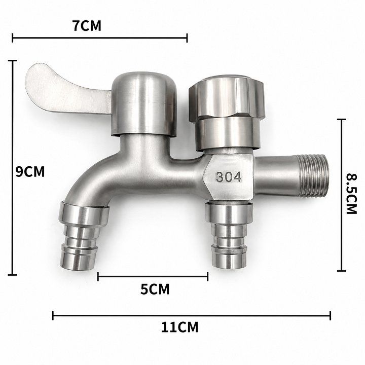 Vòi nước 2 đầu ra bằng inox, Van 2 đầu nước ra