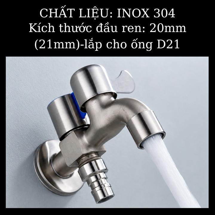 Vòi nước 2 đầu ra bằng inox, Van 2 đầu nước ra