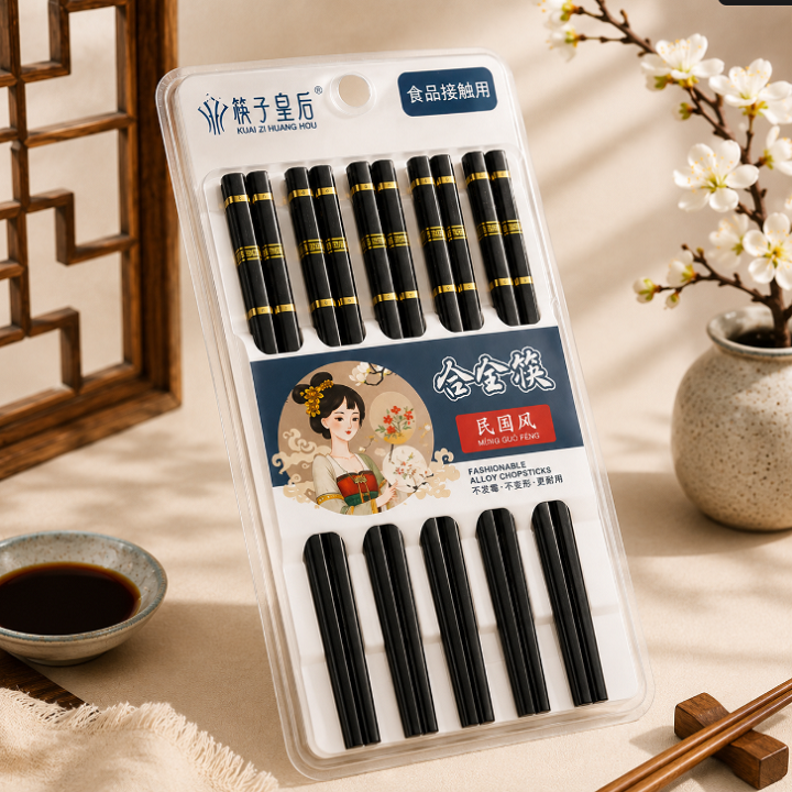 Vỉ 10 đôi đũa 3 sọc mạ vàng - Nhựa cao cấp kháng khuẩn, chống nấm mốc, chịu nhiệt tốt