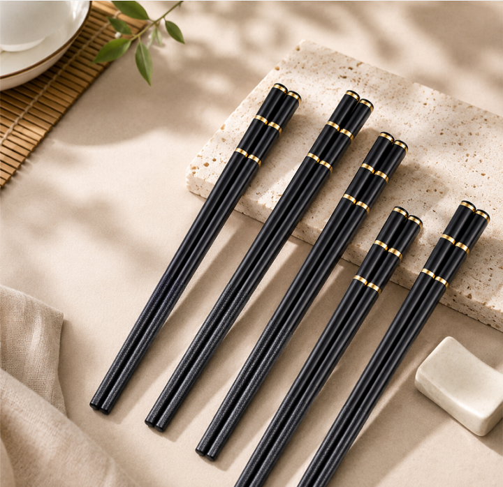Vỉ 10 đôi đũa 3 sọc mạ vàng - Nhựa cao cấp kháng khuẩn, chống nấm mốc, chịu nhiệt tốt