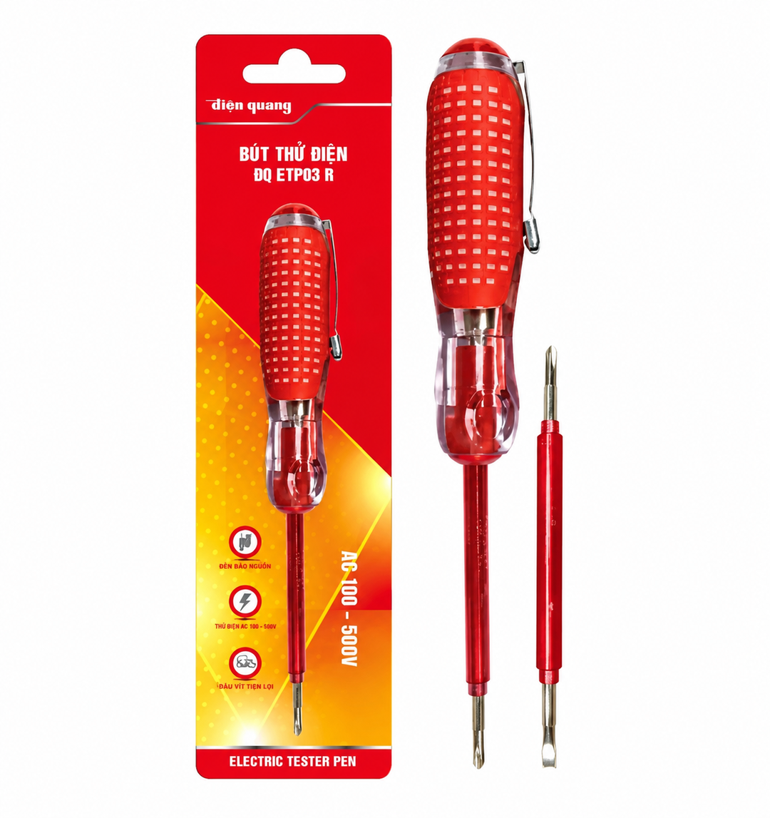 Bút thử điện Điện Quang ĐQ ETP03 R ( 2 đầu vít, dài 16 cm, màu đỏ )