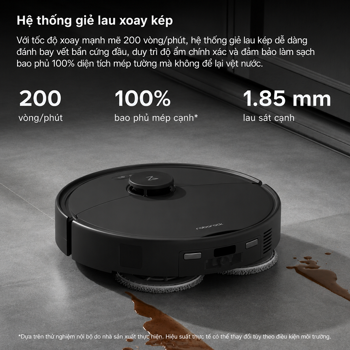 Robot hút bụi Roborock Qrevo 2 Pro, Lực hút 25.000 Pa - Đen