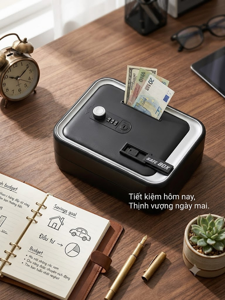 Két Sắt mini đồ chơi cho bé Tiết Kiệm tiền có Khóa Số
