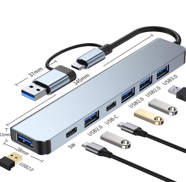 Hub chuyển USB/Type - C ra 5 cổng USB + 2 cổng Type - C