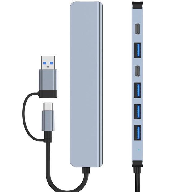 Hub chuyển USB/Type - C ra 5 cổng USB + 2 cổng Type - C