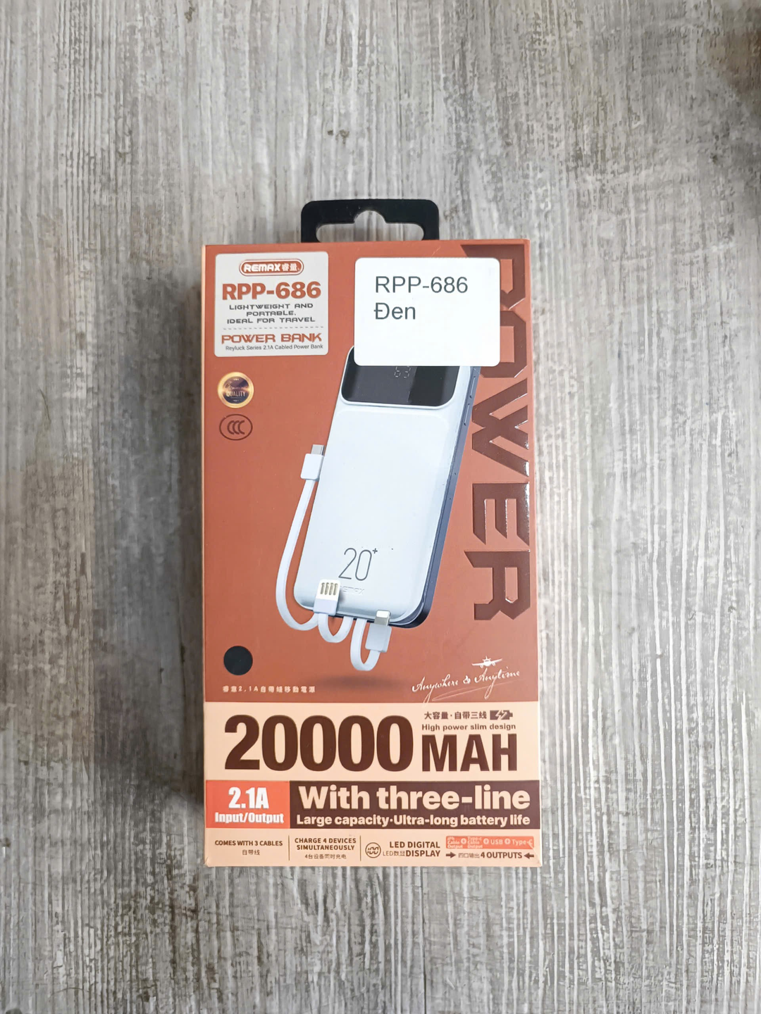 Pin Sạc dự phòng Remax kèm cáp 2.1A 20000mAh RPP- 686