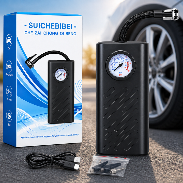 Máy bơm lốp, xe đạp, xe máy, ô tô kèm sạc dự phòng SUICHE88