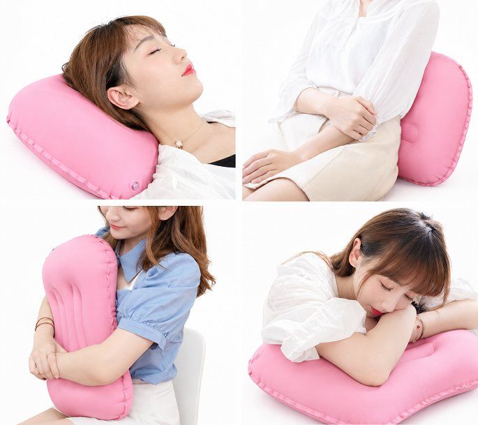 Gối hơi tự bơm gấp gọn tiện lợi dùng kê cổ, gối ôm khi đi máy bay, ô tô, đi du lịch