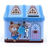 Két sắt mini hình ngôi nhà có ổ khóa - màu xanh