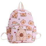 Balo Capybara màu hồng dễ thương kích thước 34*29*11 cm cho bé học mẫu giáo, mầm non và tiểu học