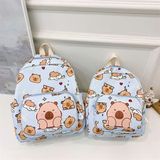 Balo Capybara màu xanh da trời kích thước 34x29x11 cm cho bé học mẫu giáo, mầm non và tiểu học