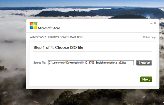 cài đặt Windows USB/DVD Download Tool