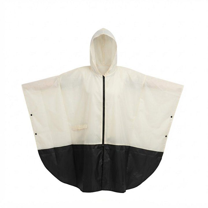 Áo Mưa Choàng Poncho Có Khóa Kéo, Chất Liệu Được Nâng Cấp, phối màu đen trắng. - Phối Đen Trắng