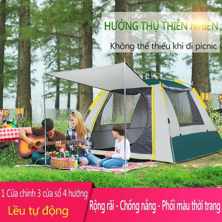 Lều cắm trại du lịch picnic tự động 1 cửa chính 3 cửa sổ