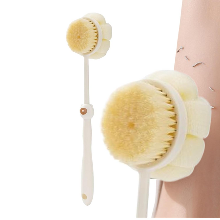 Bàn chải chà lưng 2 đầu hình gấu tạo bọt massage màu kem