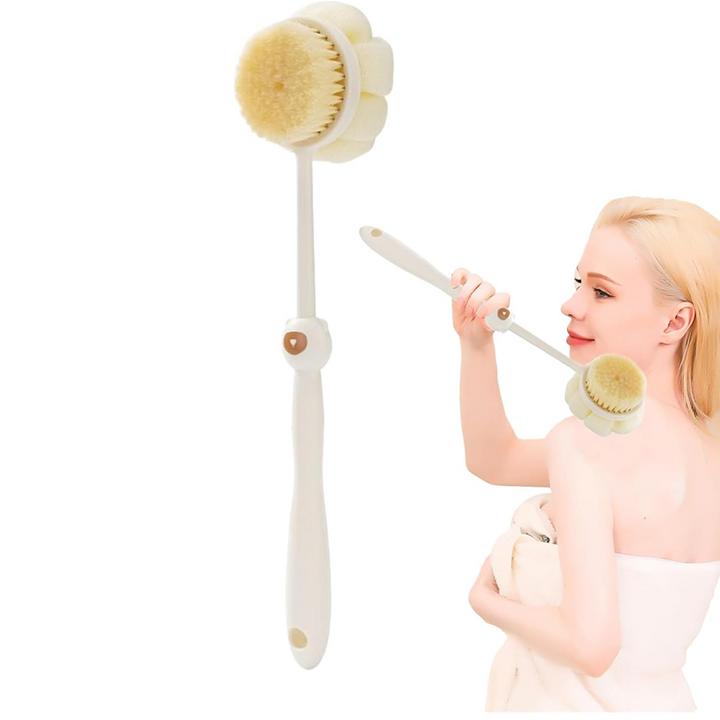 Bàn chải chà lưng 2 đầu hình gấu tạo bọt massage màu kem