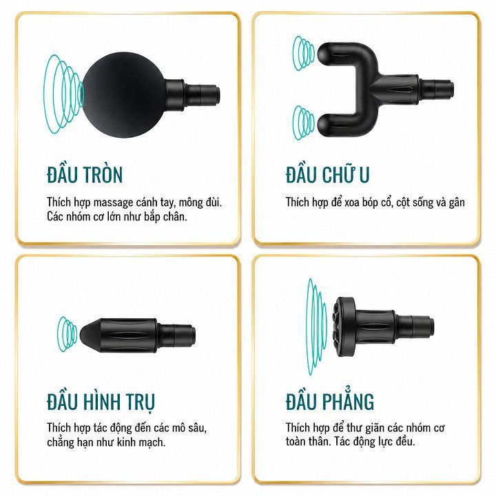 Súng massage 4 đầu Nút bấm Lõi Đồng