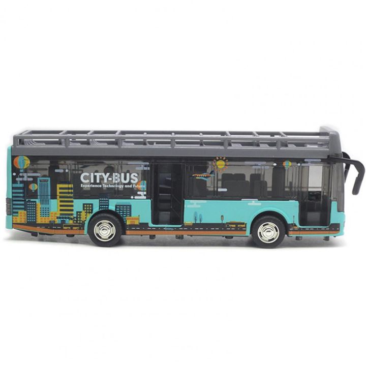 Mô hình xe buýt đồ chơi 2 tầng mui trần City Bus chạy trớn có đèn và nhạc