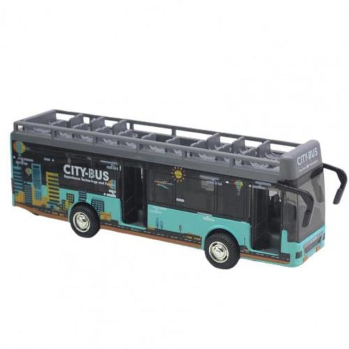 Mô hình xe buýt đồ chơi 2 tầng mui trần City Bus chạy trớn có đèn và nhạc