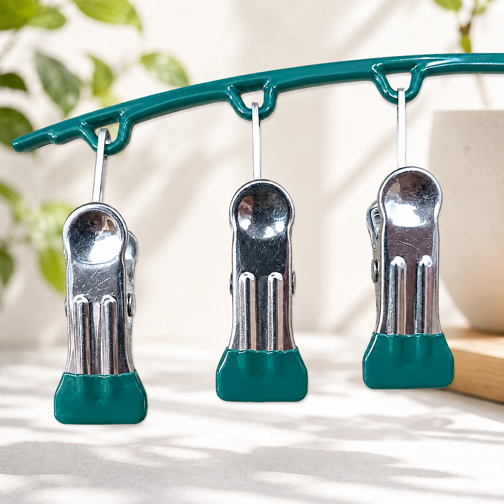 Móc treo quần áo, tất vớ 10 kẹp có khoá chống gió - chắc chắn, siêu bền - Xanh rêu đậm