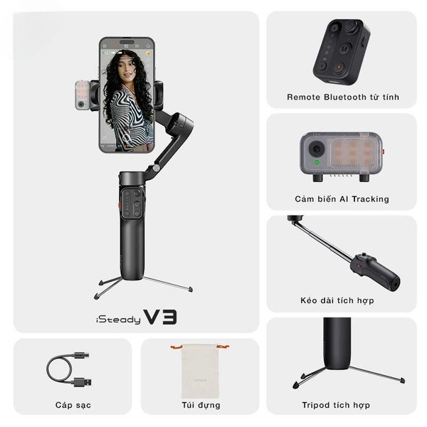 Gimbal chống rung điện thoại Hohem iSteady V3 Ultra có cảm biến AI và bản điều khiển từ xa