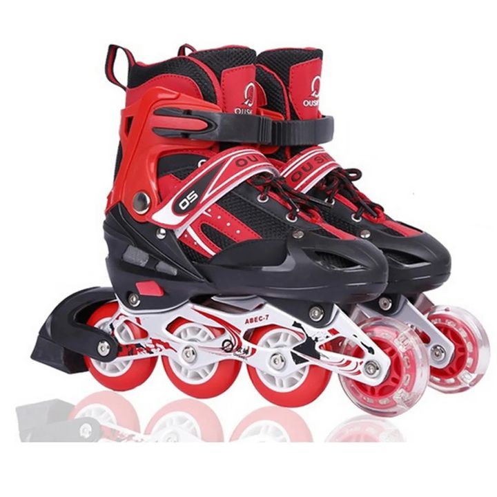 Bộ giày trượt patin bánh có 1 đèn led kèm phụ kiện SIZE L 39-42 - Màu Đỏ