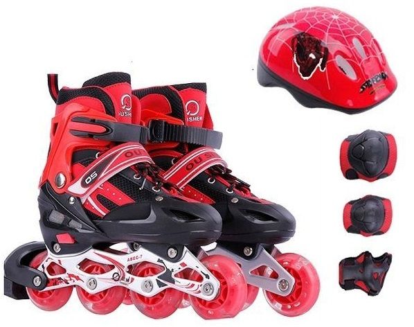 Bộ giày trượt patin bánh có 1 đèn led kèm phụ kiện SIZE L 39-42 - Màu Đỏ