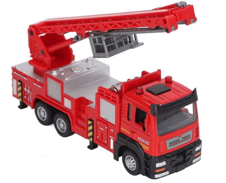 Đồ chơi mô hình xe cứu hỏa có thang tỷ lệ 1:32 chạy cót có đèn và âm thanh